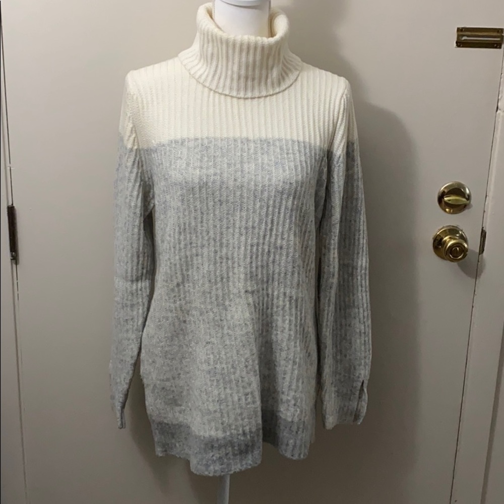 Banana Republic Gray and Off White Turtleneck